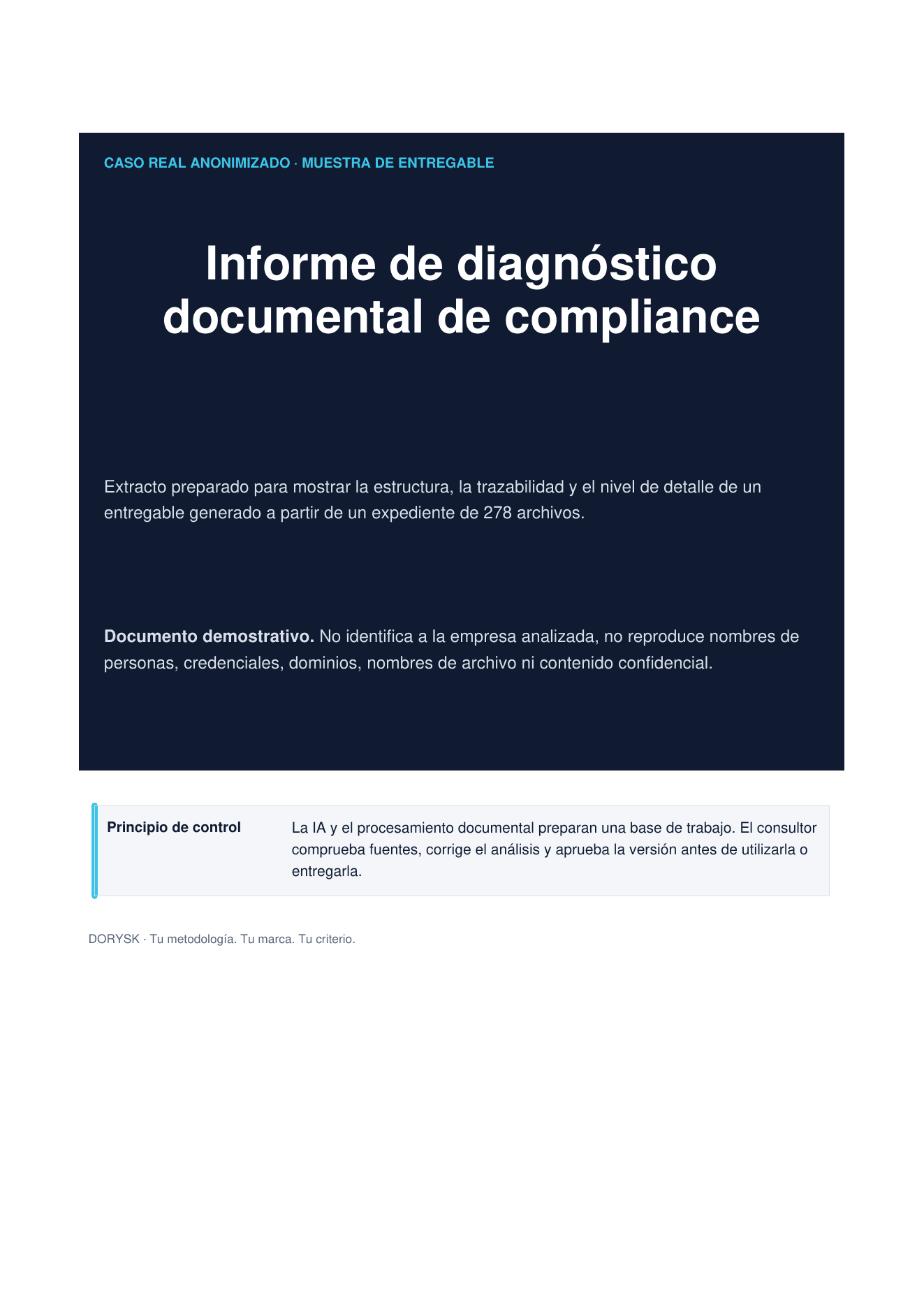 Portada de la muestra anonimizada del informe de compliance
